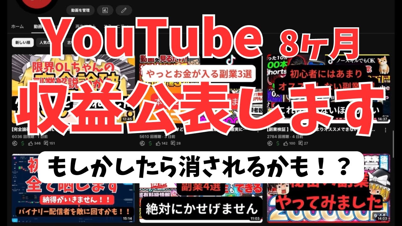 【YouTube8ヶ月目】収益を全部公表します！もしかしたら規約違反かも！？